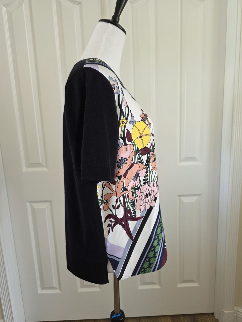 Tory Burch Silk & Wool Floral Mixed Print Top SZ Large - Picture 5 of 15